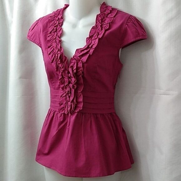 Rampage Women's Magenta Cap Sleeve Ruffled Peplum Blouse Size Medium NWT - Picture 5 of 14
